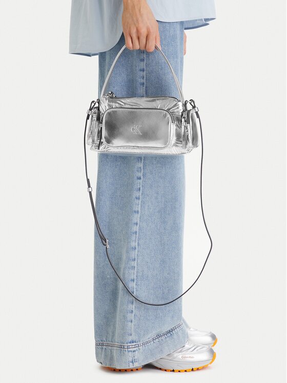 CALVIN KLEIN Дамска чанта Pocket Silver Nylon Small Bag LV04F3443G Сребрист
