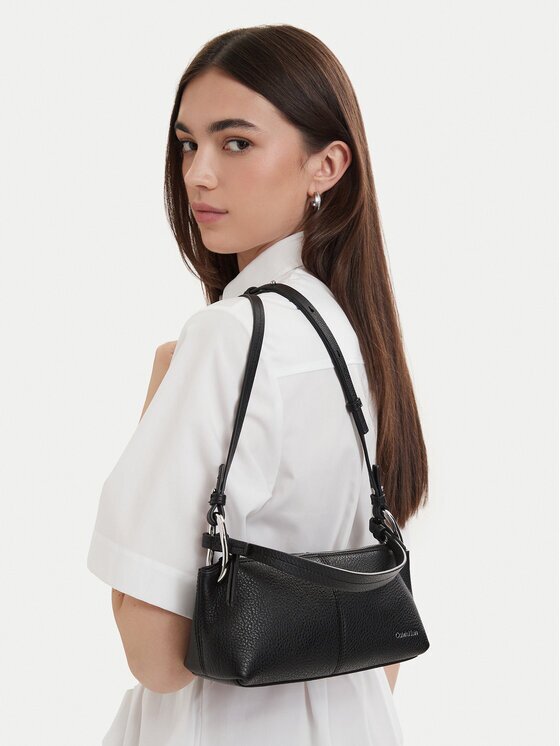 CALVIN KLEIN Дамска чанта Slouchy Leather Small Conv Bag LV04F3659G Черен