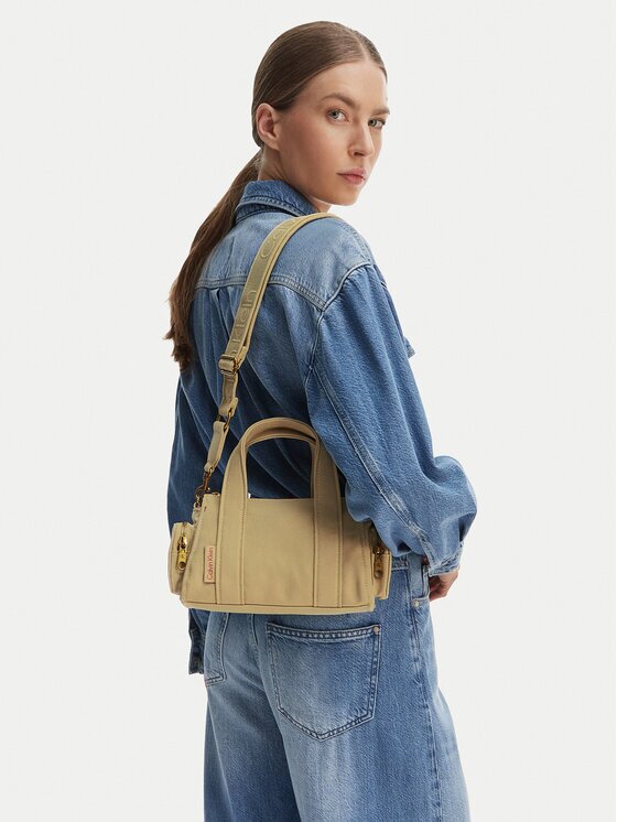 CALVIN KLEIN Дамска чанта Webbing Strap Canvas Pocket Bag LV04F3464G Бежов