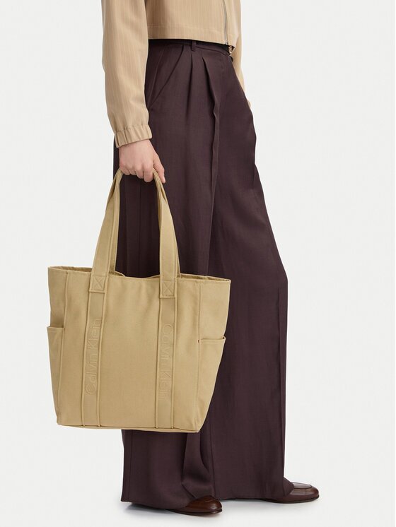CALVIN KLEIN Дамска чанта Webbing Strap Canvas Tote LV04F3463G Бежов