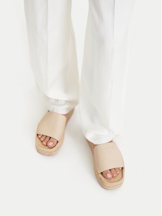 CALVIN KLEIN Еспадрили Flatf Espa Mule Lth Mg HW0HW03027 Бежов