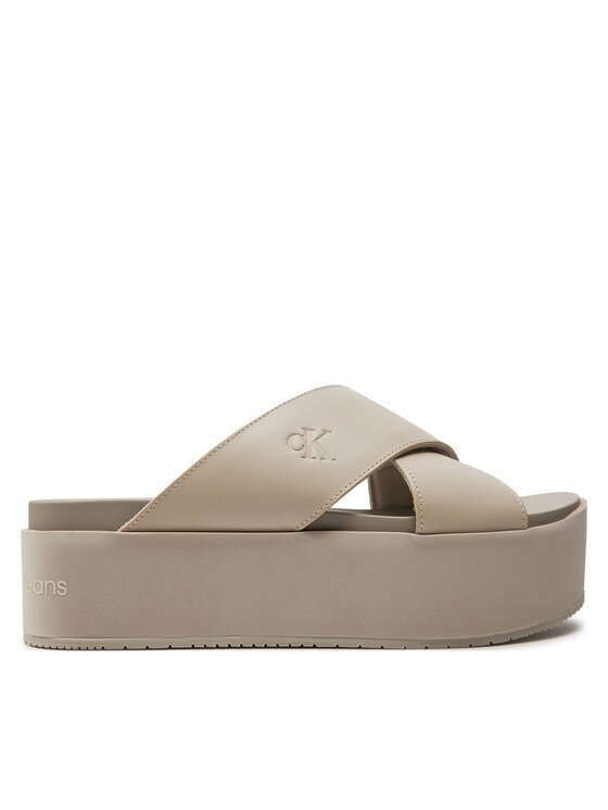 CALVIN KLEIN JEANS Чехли Flatform Cross Mg Uc YW0YW01349 Бежов