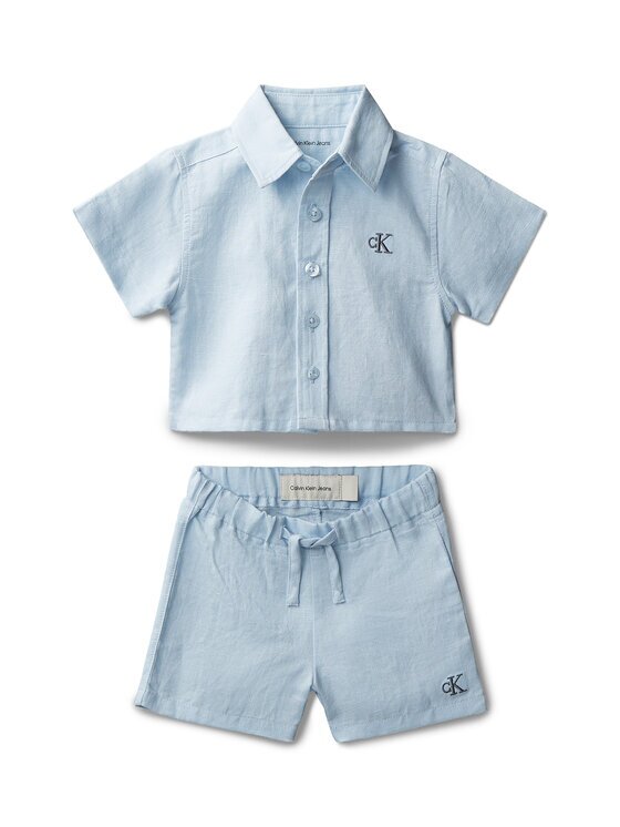 CALVIN KLEIN JEANS Комплект от риза и текстилни шорти LVCKSJI13B Светлосин Regular Fit