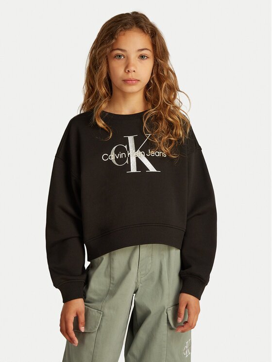 CALVIN KLEIN JEANS Суитшърт Glitter Monologo IG0IG02823 D Черен Boxy Fit