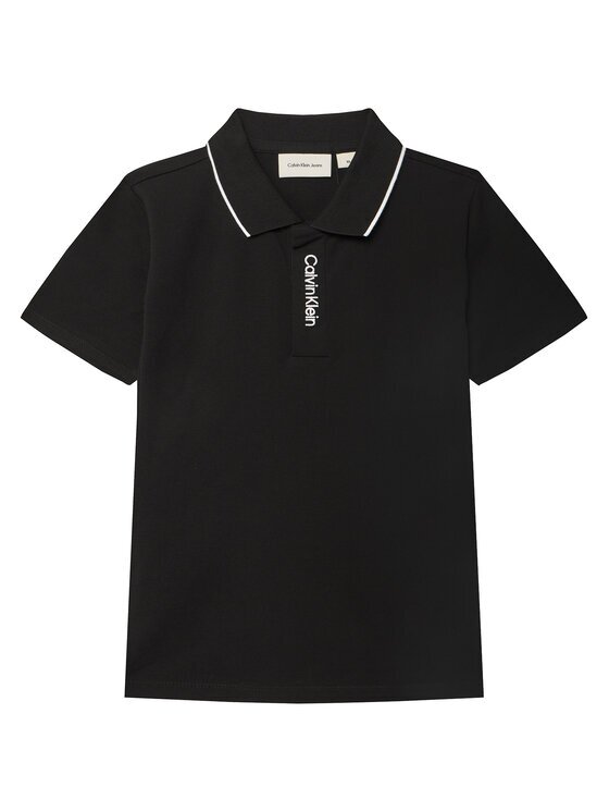 CALVIN KLEIN JEANS Тениска с яка и копчета Embro Logo IB0IB02542 D Черен Regular Fit