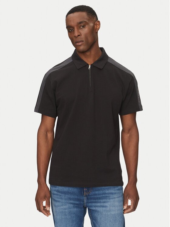 CALVIN KLEIN JEANS Тениска с яка и копчета Logo Tape J30J327240 Черен Regular Fit
