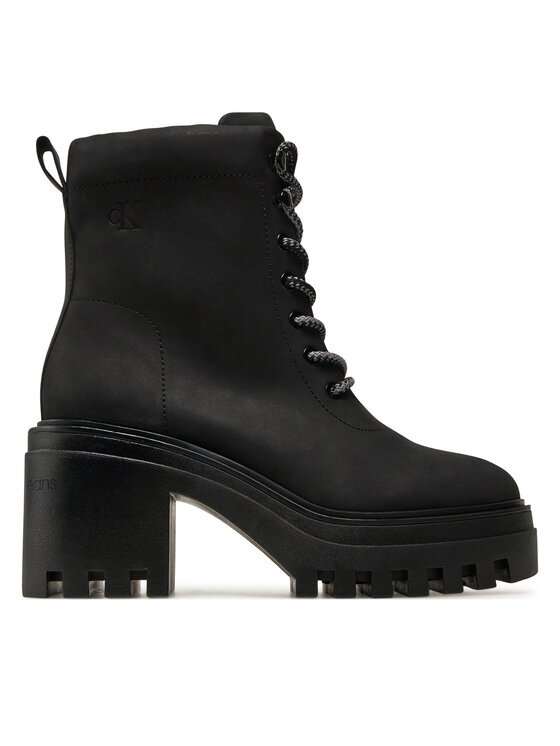 CALVIN KLEIN JEANS Зимни обувки Chunky Heeled Zip Boot Lth YW0YW01548 Черен