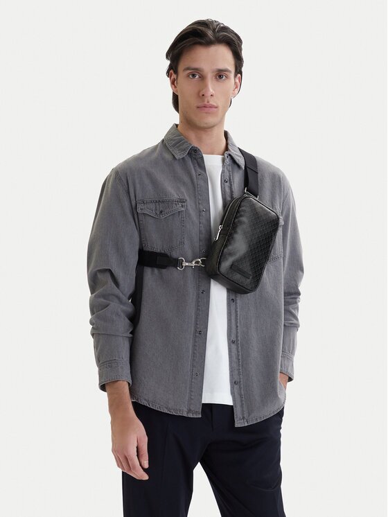 CALVIN KLEIN Мъжка чантичка Emblem Aop Coated Square Sling LV04D3335G Черен