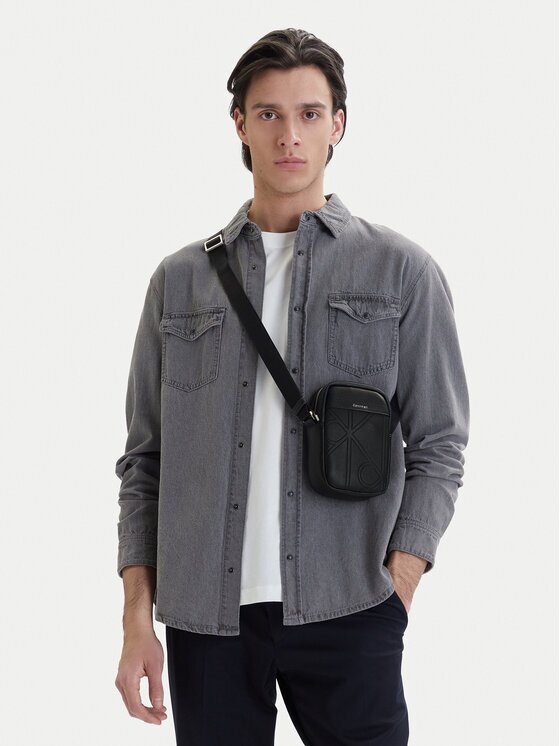 CALVIN KLEIN Мъжка чантичка Emblem Aop Emboss Slim Reporter LV04D3371G Черен