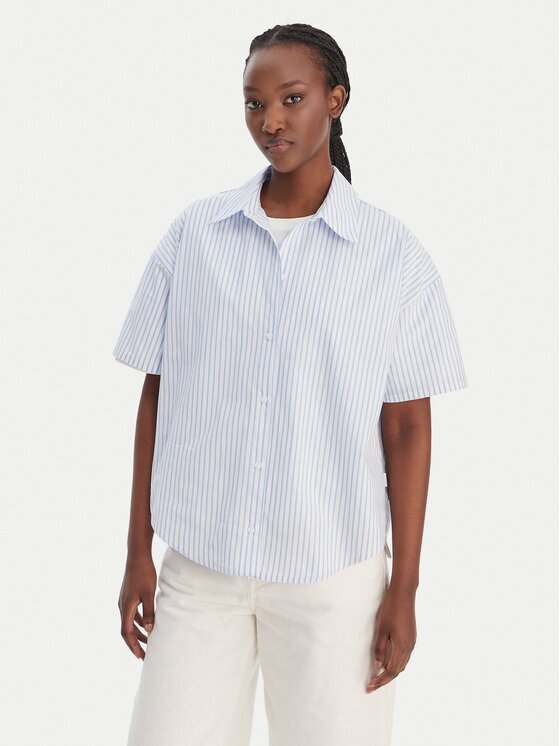 CALVIN KLEIN Риза LV00QS7652 Светлосиньо Relaxed Fit