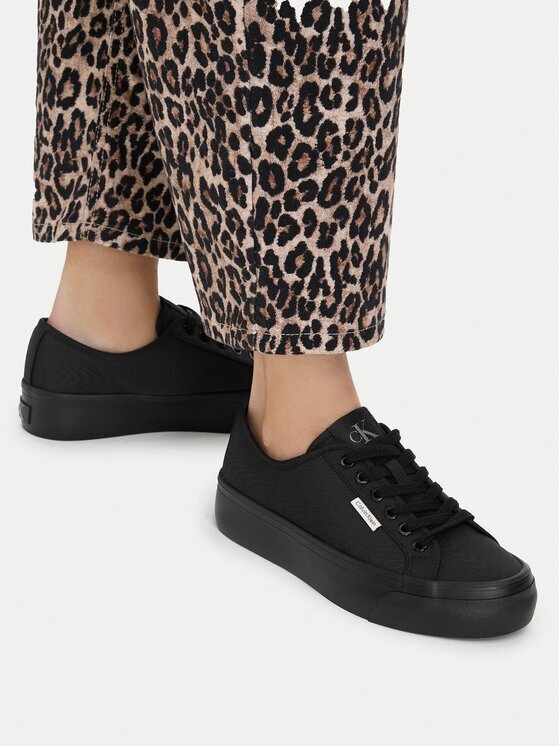 CALVIN KLEIN Сникърси Vulc Flatform Lace Up Moire YW0YW02012 Черен