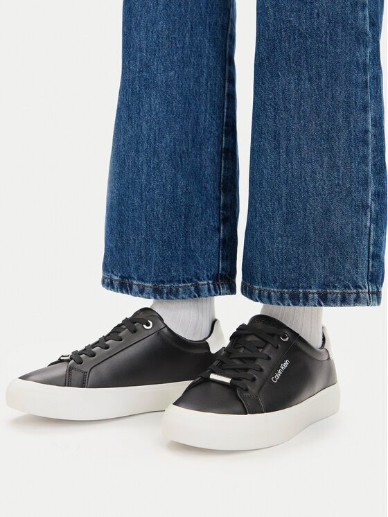 CALVIN KLEIN Сникърси Vulc Lace Up Lth/Moire Bt HW0HW02747 Черен
