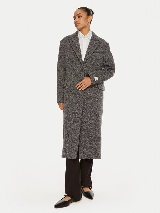 CALVIN KLEIN Вълнено палто Herringbone Single K20K207710 Сив Regular Fit