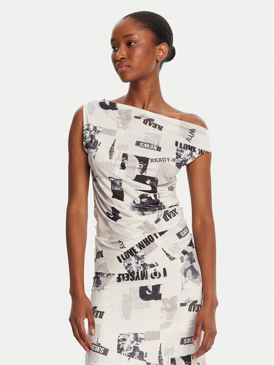 DESIGUAL Блуза Breaking News 25WWTK10 Екрю Regular Fit