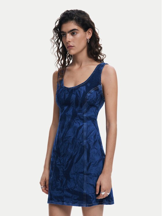 DESIGUAL Дънкова рокля 25SWVD01 Тъмносин Slim Fit