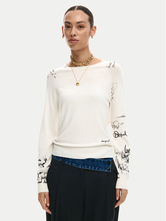 DESIGUAL Пуловер Marquette 26SWJF10 Екрю Regular Fit