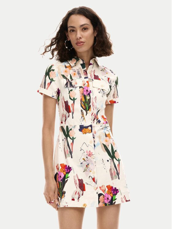 DESIGUAL Рокля тип риза Fini 26SWVW48 Екрю Regular Fit