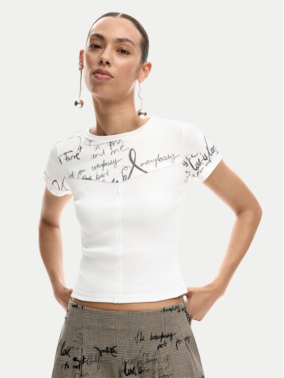 DESIGUAL Тишърт Helsinki 26SWTK10 Екрю Slim Fit