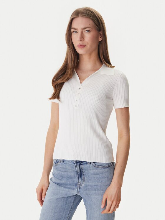 DKNY Тениска с яка и копчета DJ6R0236 Екрю Regular Fit