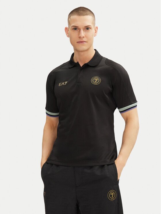 EA7 Emporio Armani Тениска с яка и копчета 7M000257 AF13537 UC001 Черен Regular Fit
