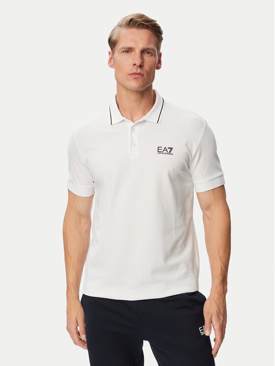 EA7 Emporio Armani Тениска с яка и копчета 8NPF16 PJVUZ 1200 Slim Fit