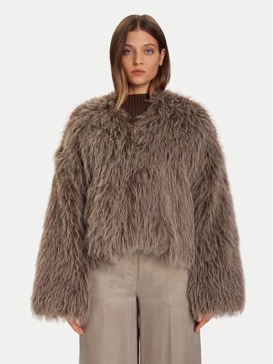 Eleh Кожено палто Grigio Fango EFW250306 Regular Fit