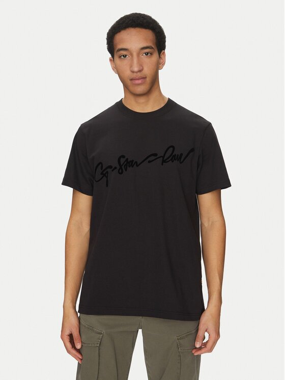 G-STAR Raw Тишърт Floock G-Script D25148-C784 Черен Regular Fit