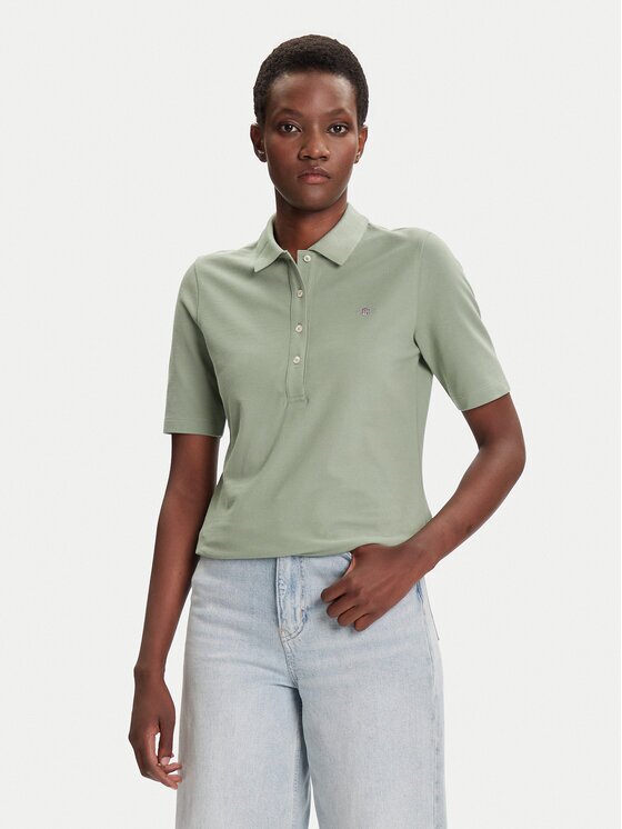Gant Тениска с яка и копчета Shield 4202231 Екрю Slim Fit