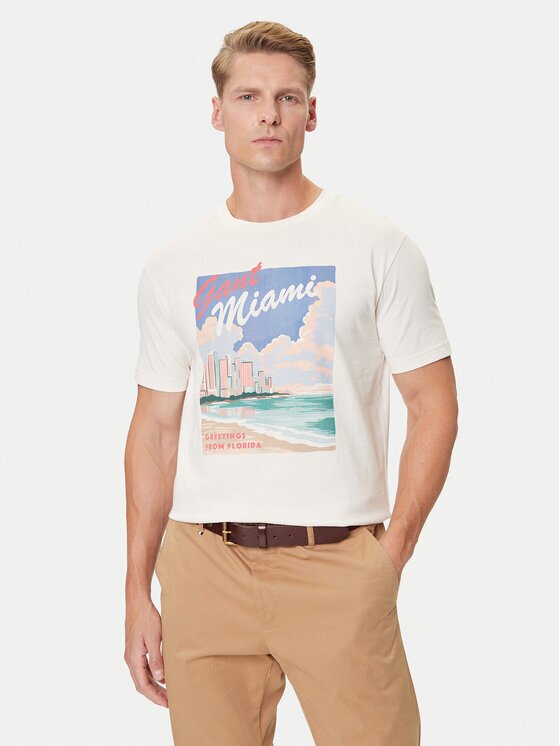 Gant Тишърт 2003341 Екрю Regular Fit