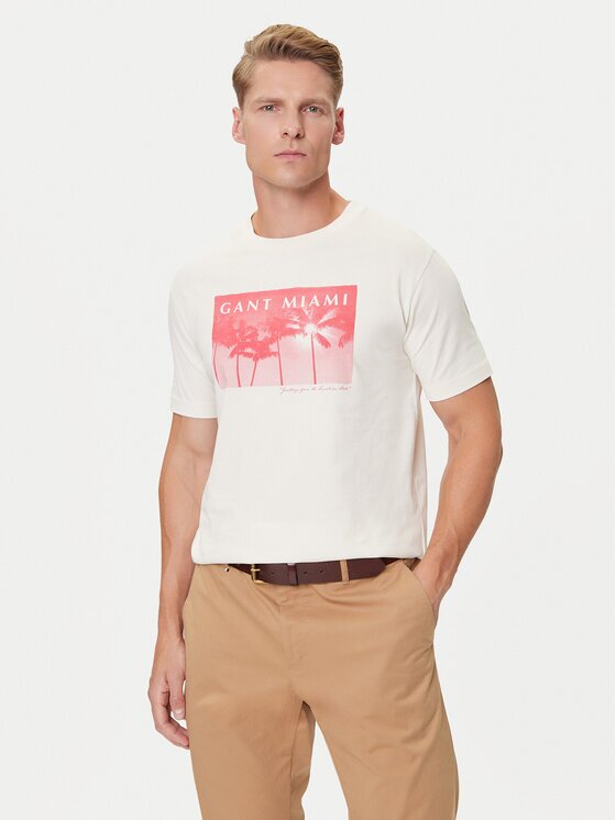 Gant Тишърт 2003342 Екрю Regular Fit