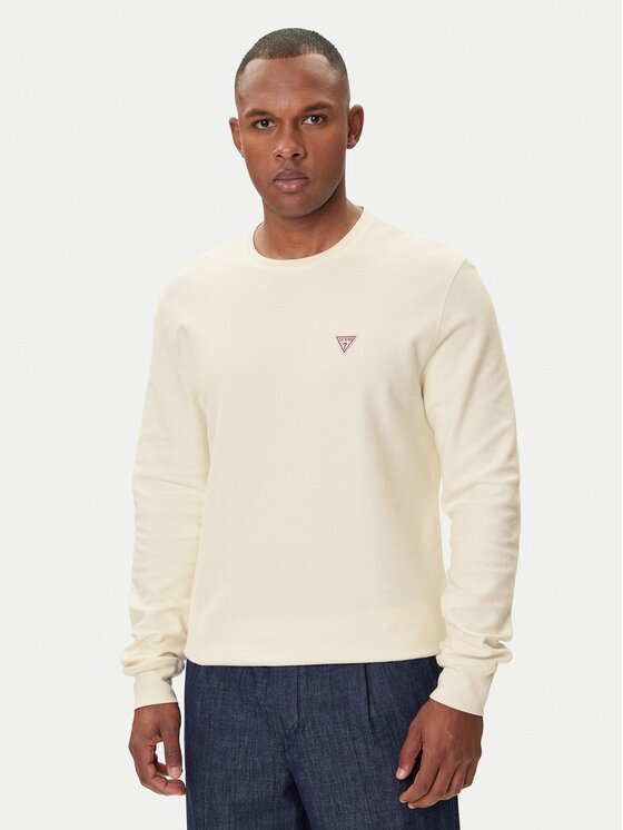 GUESS JEANS Тениска с дълъг ръкав M4BI77 KCII1 Екрю Regular Fit