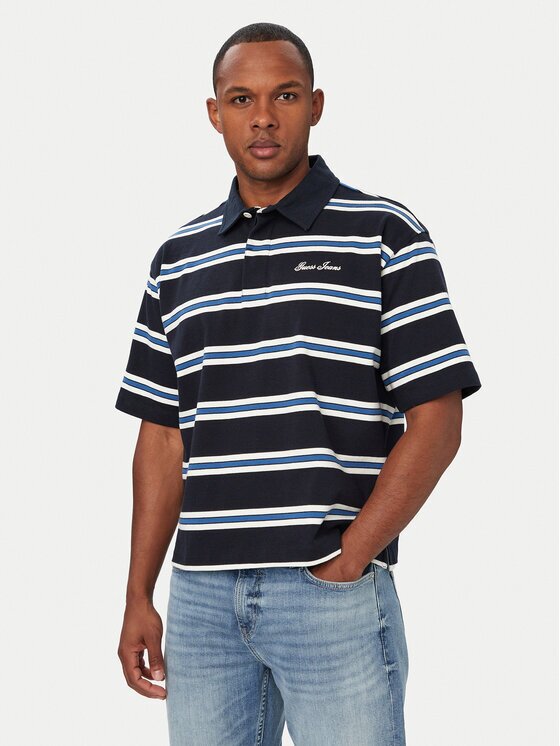 GUESS JEANS Тениска с яка и копчета M6YP06 K3983 Тъмносин Regular Fit