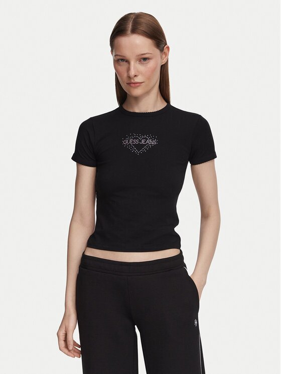 GUESS JEANS Тишърт W6YI05 K3640 Черен Slim Fit