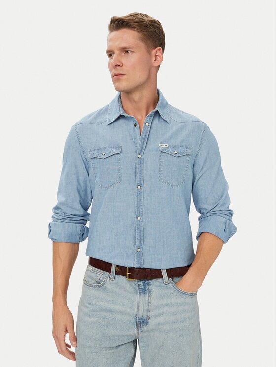 GUESS Риза 183286 Син Classic Fit