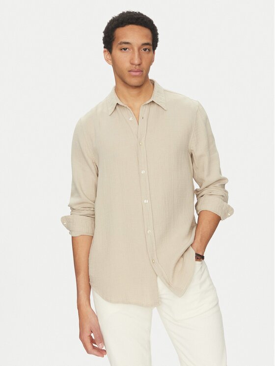GUESS Риза M5GH85 WH831 Екрю Regular Fit