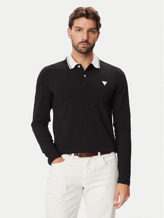 GUESS Тениска с яка и копчета M6BP58 K6201 Slim Fit