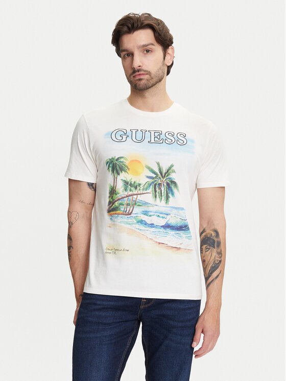 GUESS Тишърт M5YI38 KBW41 Екрю Regular Fit