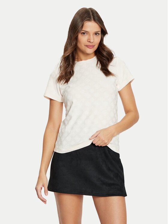GUESS Тишърт V5RI02 KCLG2 Екрю Regular Fit