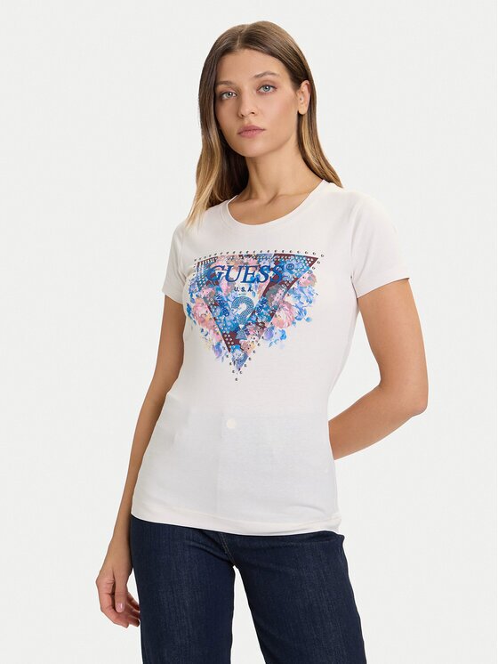 GUESS Тишърт W5BI29 J1314 Екрю Slim Fit