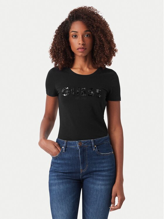 GUESS Тишърт W5GI17 J1314 Черен Slim Fit
