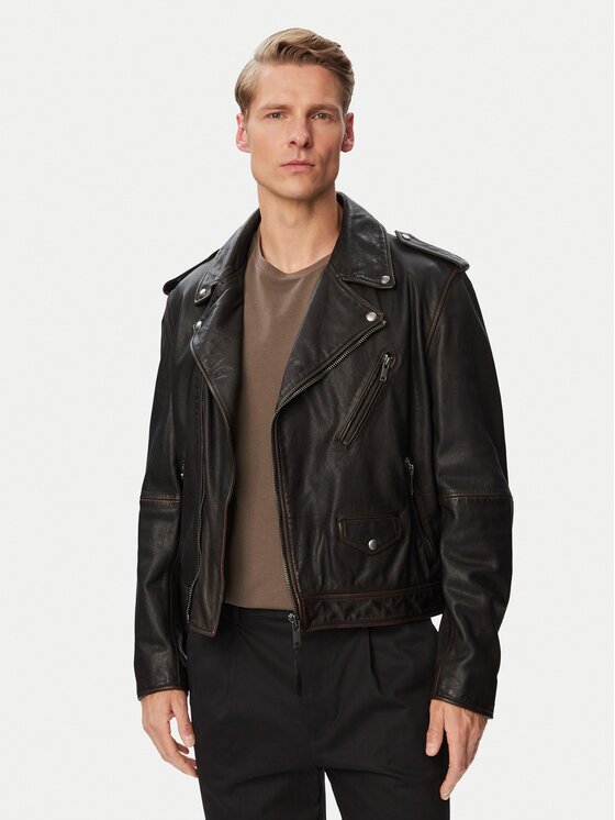 HUGO Кожено яке 50564071 Regular Fit