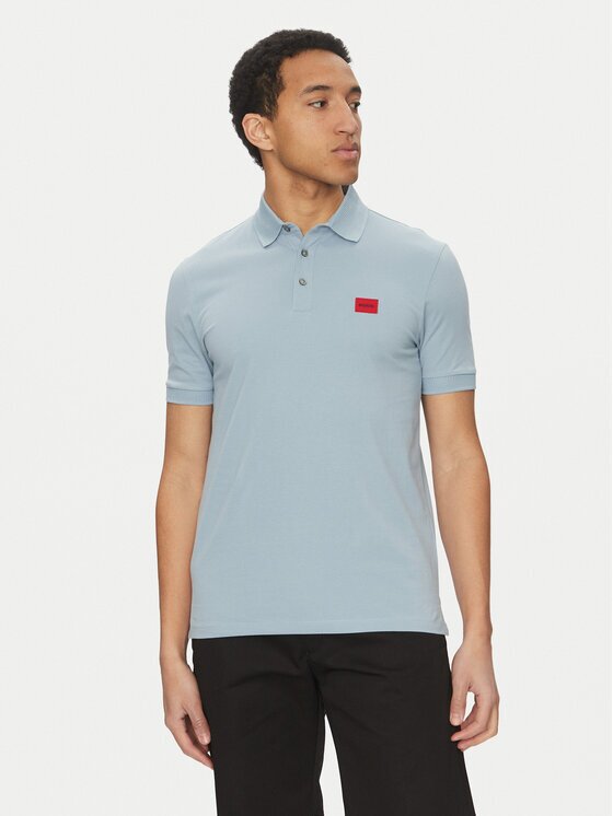 HUGO Тениска с яка и копчета Dereso232 50490770 Светлосиньо Slim Fit