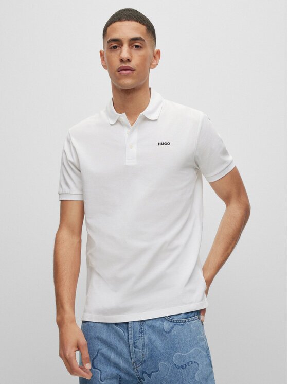 HUGO Тениска с яка и копчета Donos222 50466182 Бял Regular Fit