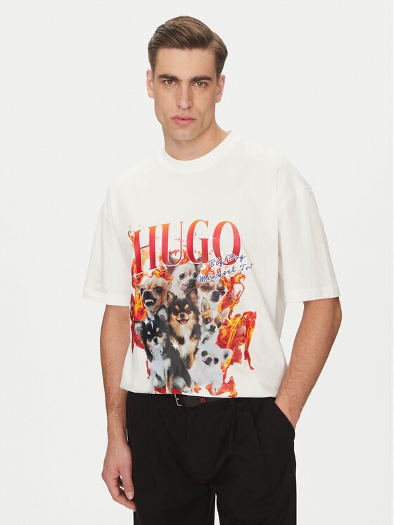 HUGO Тишърт Dugie 50538259 Екрю Oversize