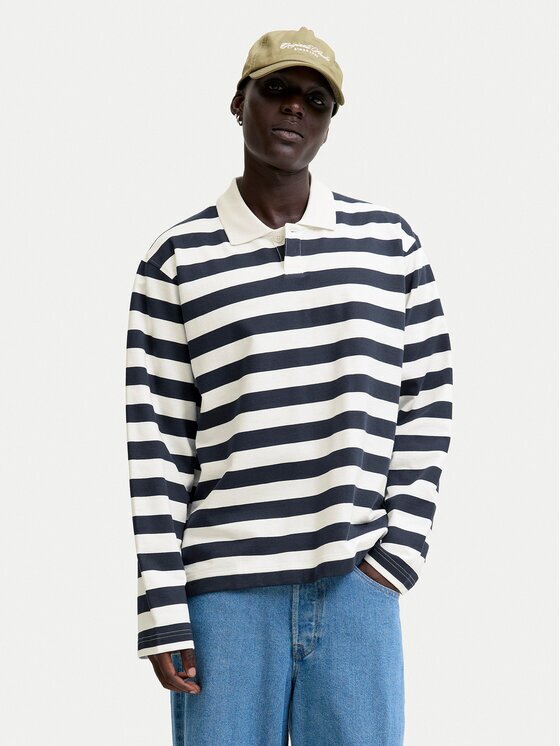 Jack & Jones Тениска с яка и копчета Bleecker 12285805 Loose Fit