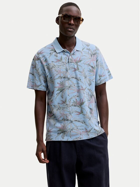 Jack & Jones Тениска с яка и копчета Blu Hawaii 12295860 Relaxed Fit