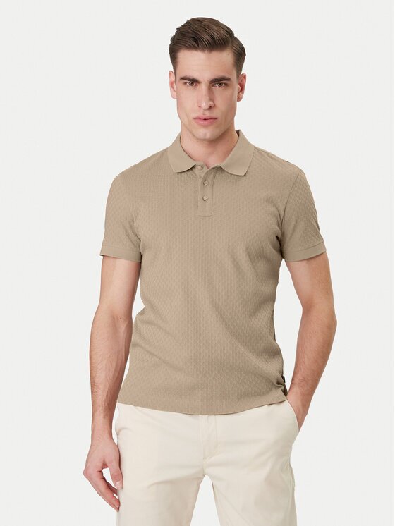 Joop! Тениска с яка и копчета Roni 10100056 30100501 Екрю Regular Fit