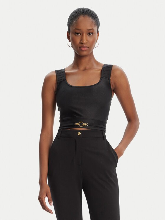 JUST CAVALLI топ Crop Element 79PAM2A6 Черен Slim Fit