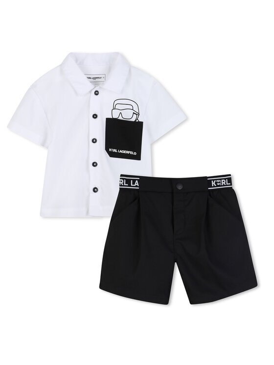 KARL LAGERFELD KIDS Комплект от риза и текстилни шорти Z31077 Черен Regular Fit