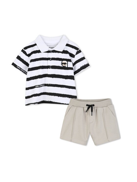 KARL LAGERFELD KIDS Комплект от тениска с яка и къси панталони Z31068 S Бежов Regular Fit